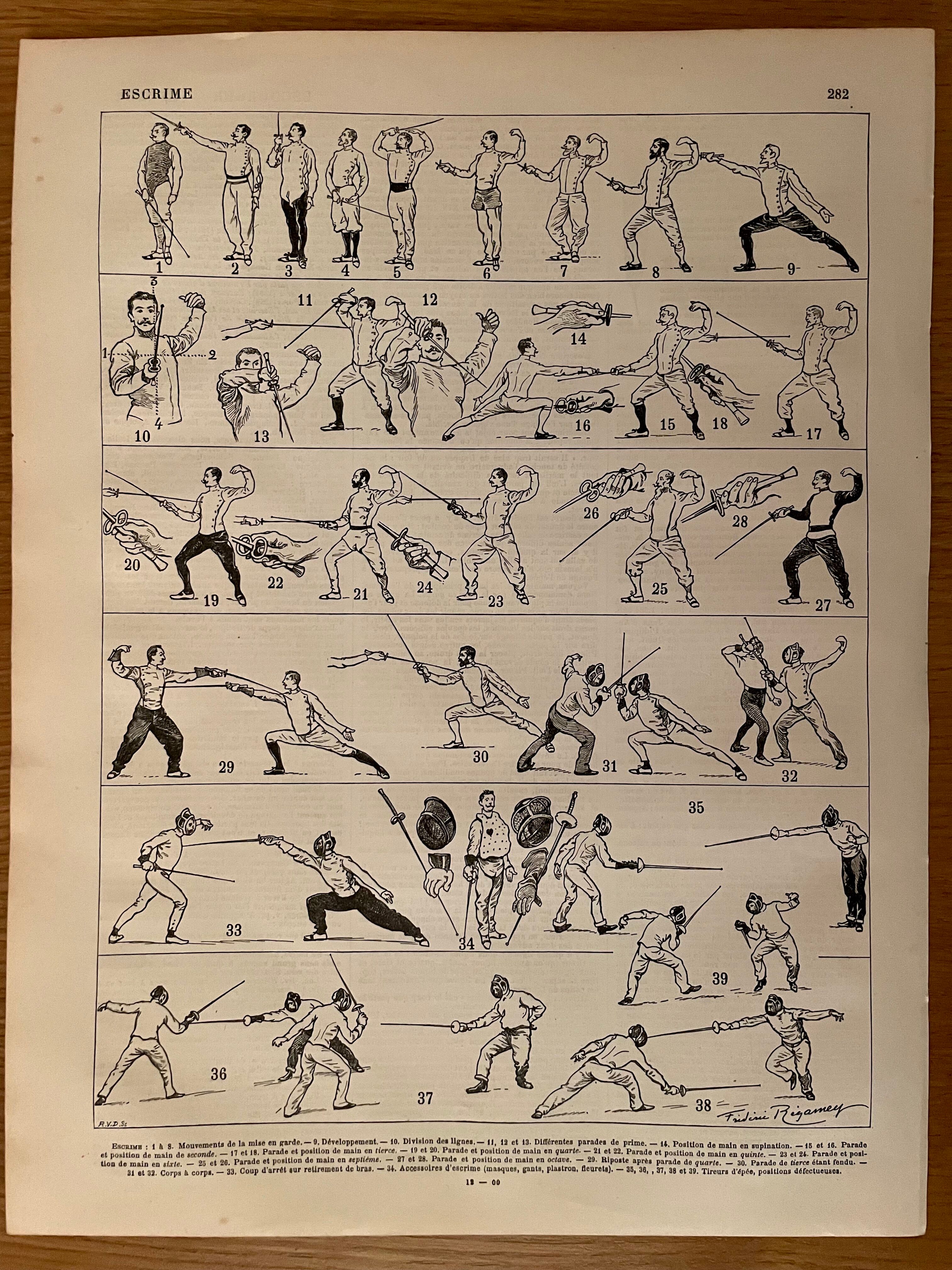 Lithographie sur l'escrime de 1897 (épée fleuret)
