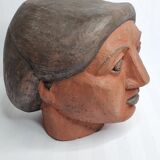 Set of 3 decorative women's heads in red terracotta