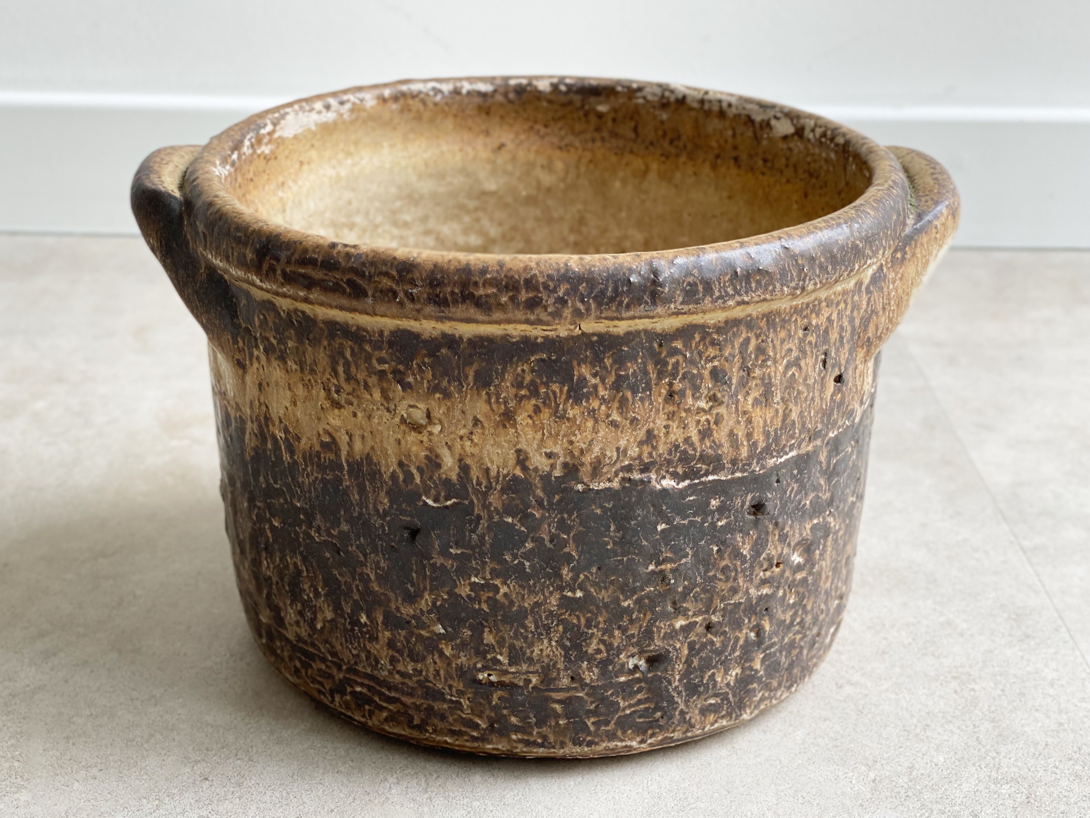 Mid Century brown ceramic planter / flower pot