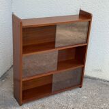 glass wall bookcase in vintage teak 1950
