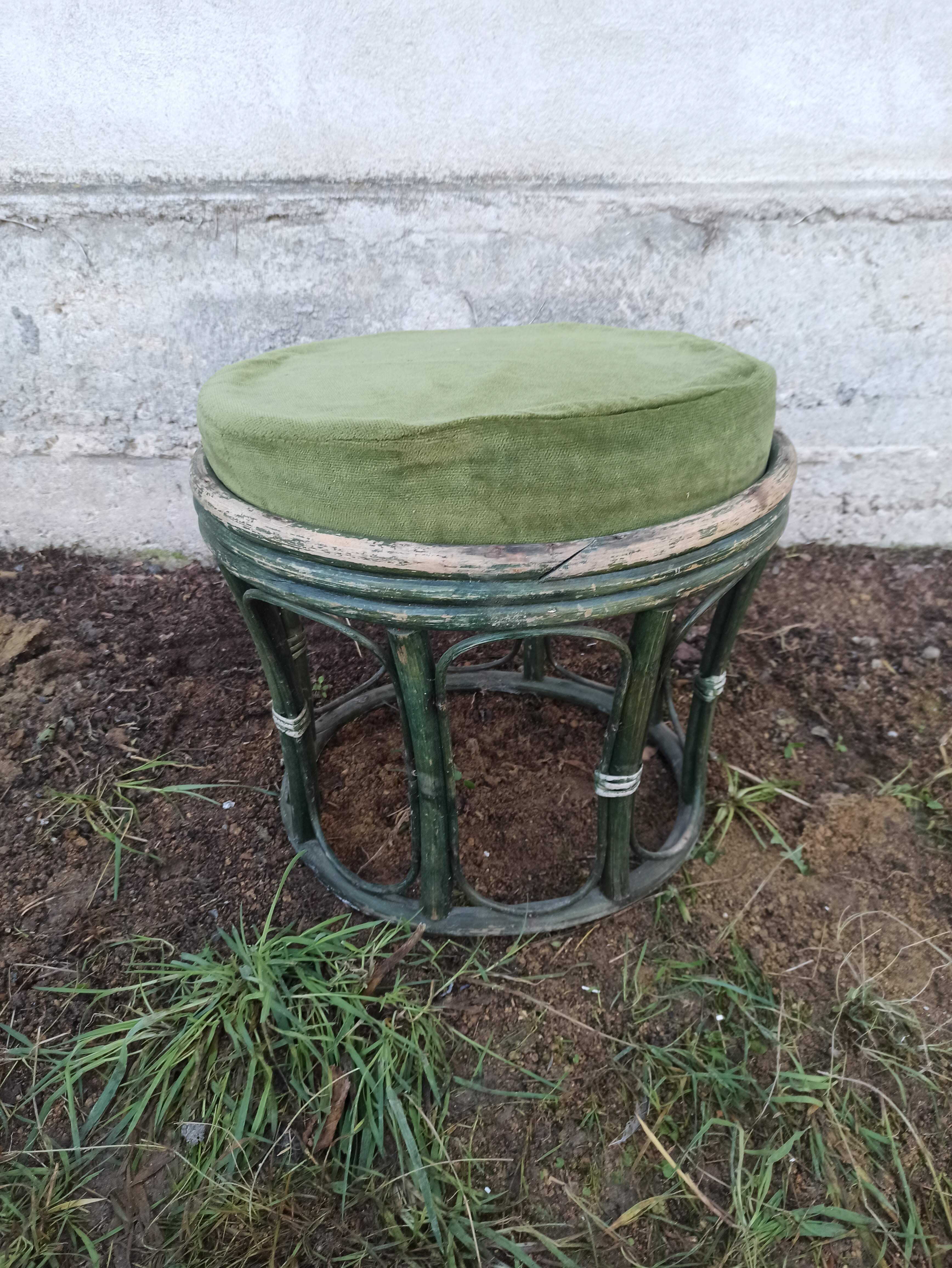 Bamboo stool rattan velvet cushion