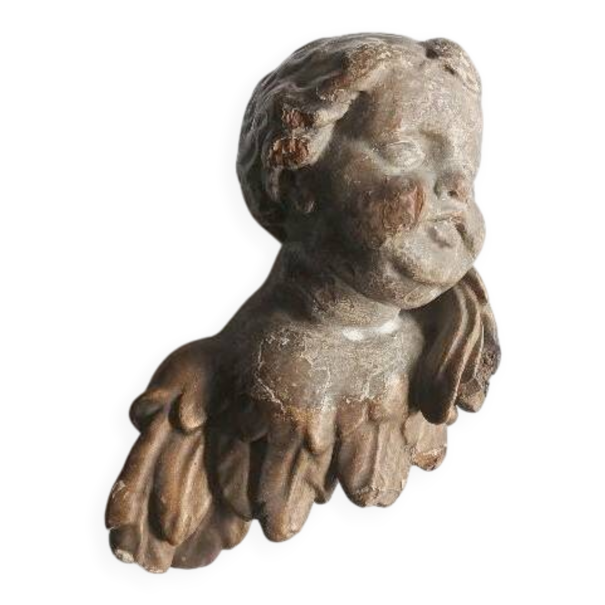 Gilded and silvered wooden angel's head, 18th century