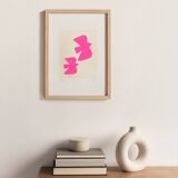 Peinture oiseaux rose fluo sur papier - illustration et tableau signé Eawy