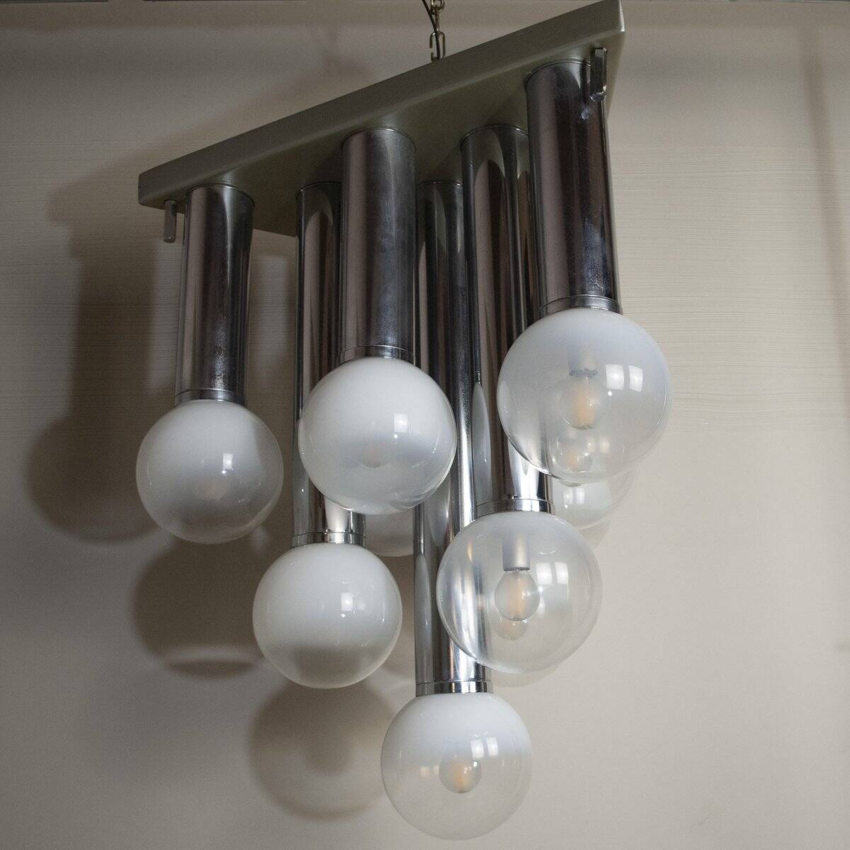 Chandelier with satin glass lights, Italy, 1970s