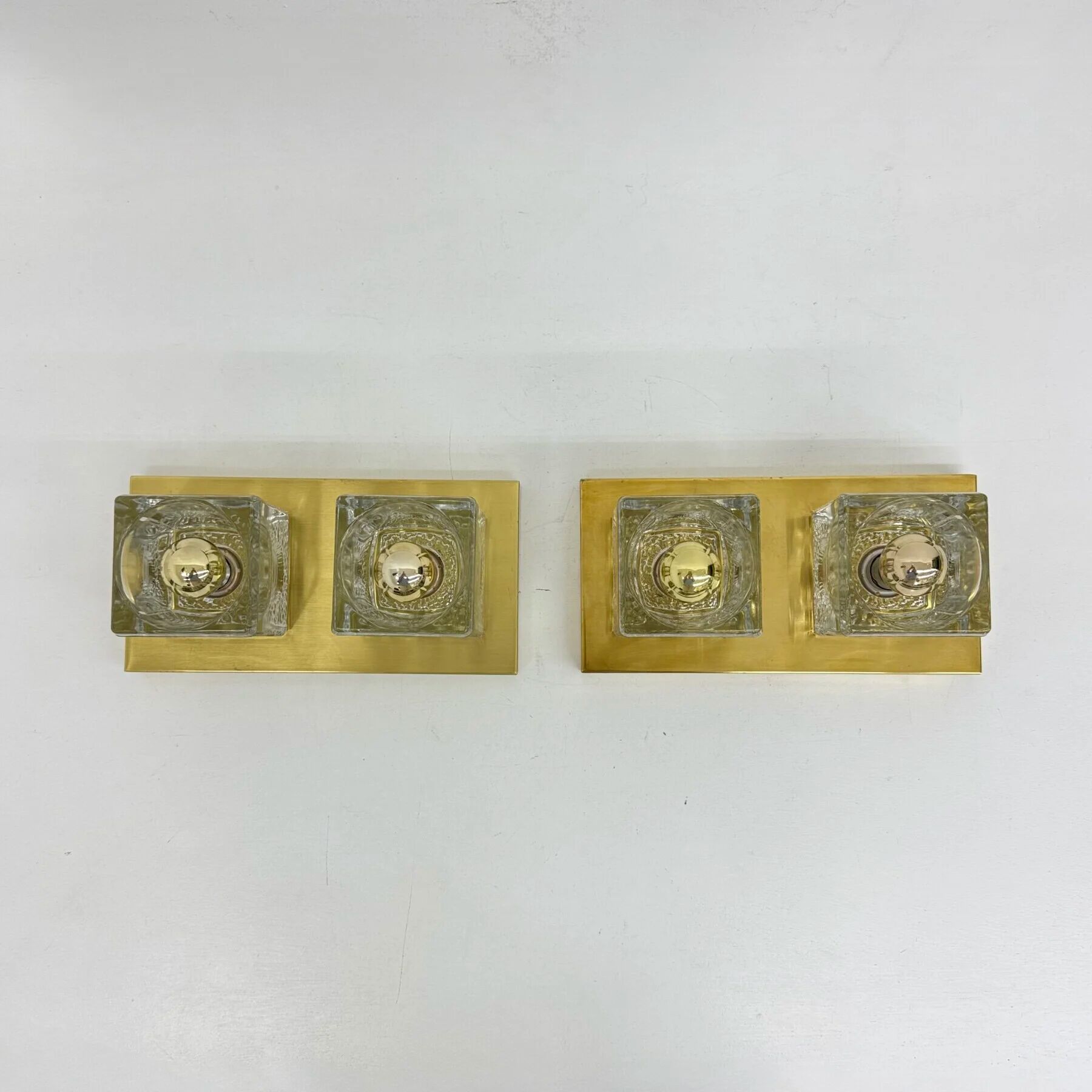 Pair of Peil & Putzler ice cube glass wall lamps, 1970s