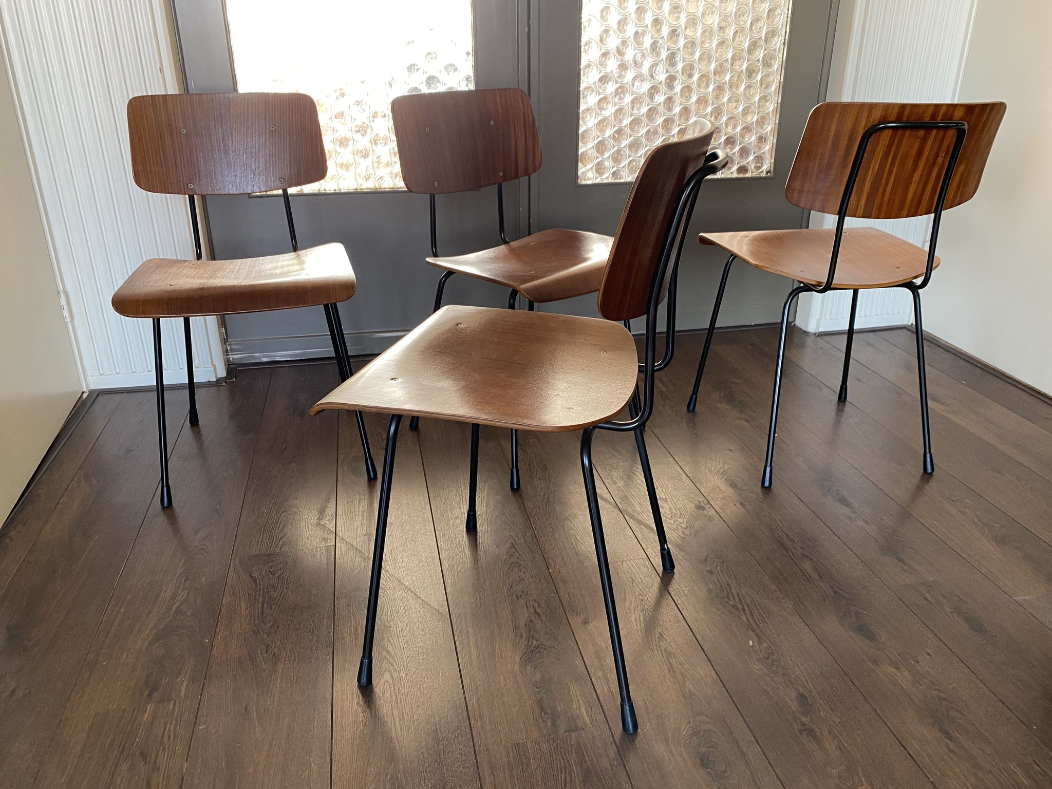 Set of 4 teak and steel dining chairs by Tjerk Reijenga for Pilastro 1950s
