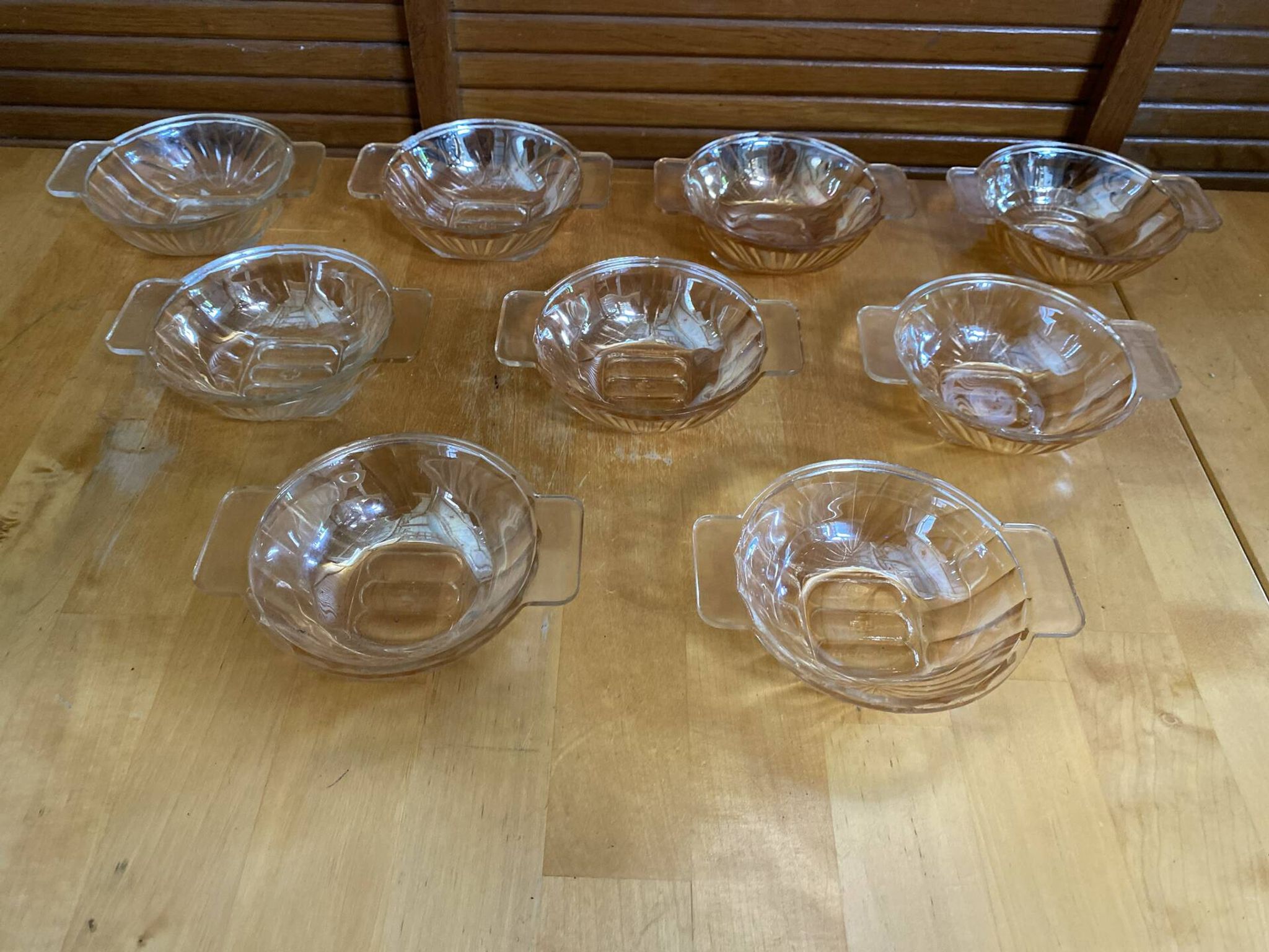Série 9 Coupelles Bols Anciens Verre Moulé Ambré Irisé Vintage #E077