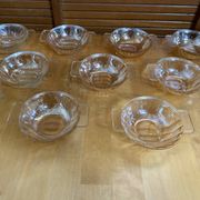 Série 9 Coupelles Bols Anciens Verre Moulé Ambré Irisé Vintage #E077