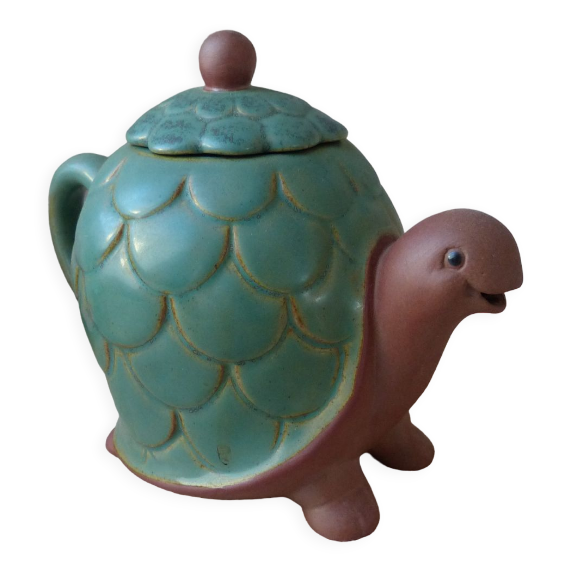 Vintage authentic teapot zoomorphic turtle sandstone japan