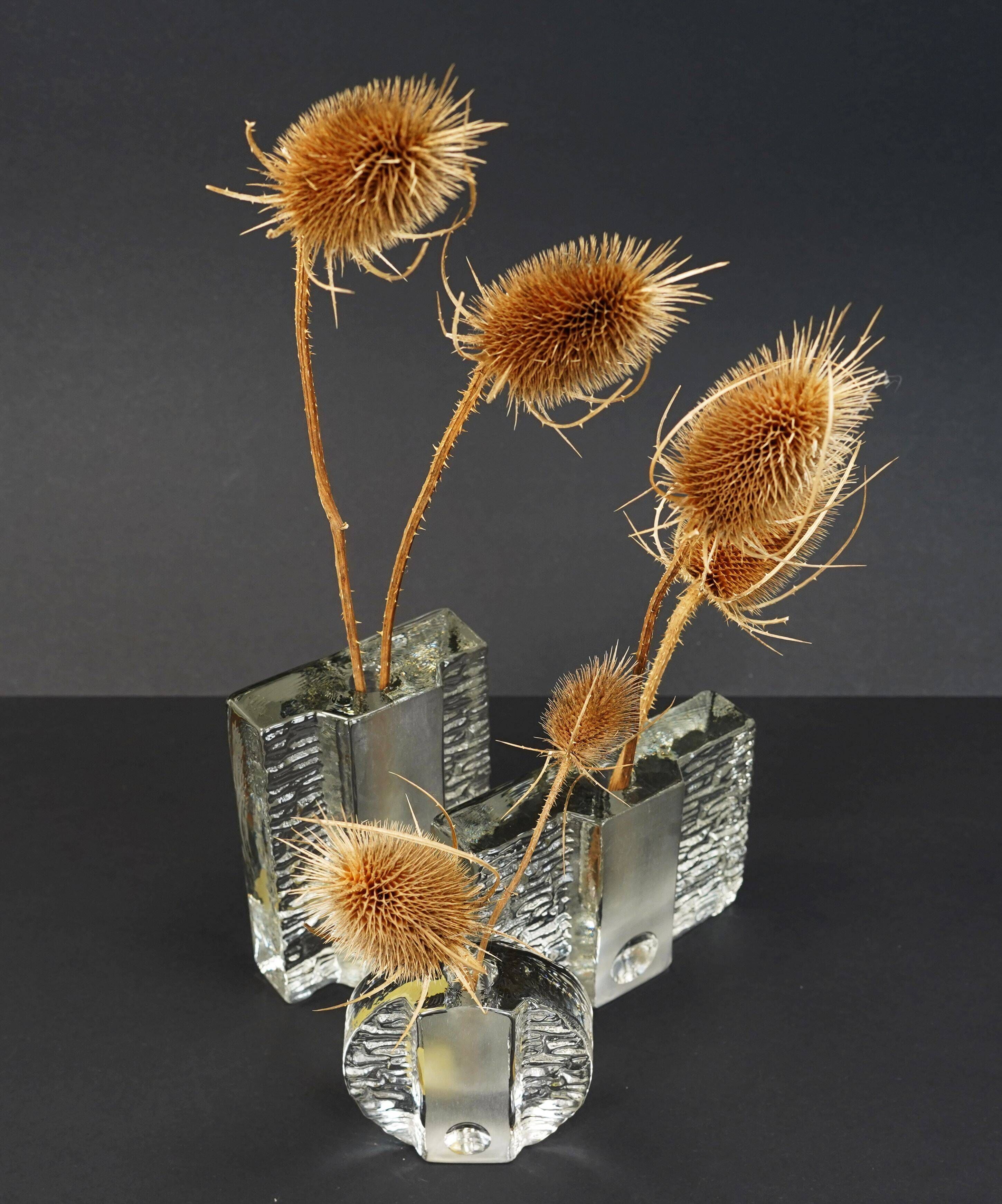 Set of 3 solifleur block vases walther glas 60s 70s op art arrangement vase