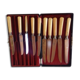 Set of 5 meat knives and 5 Fonteville cheese knives, horn handle. Vintage.