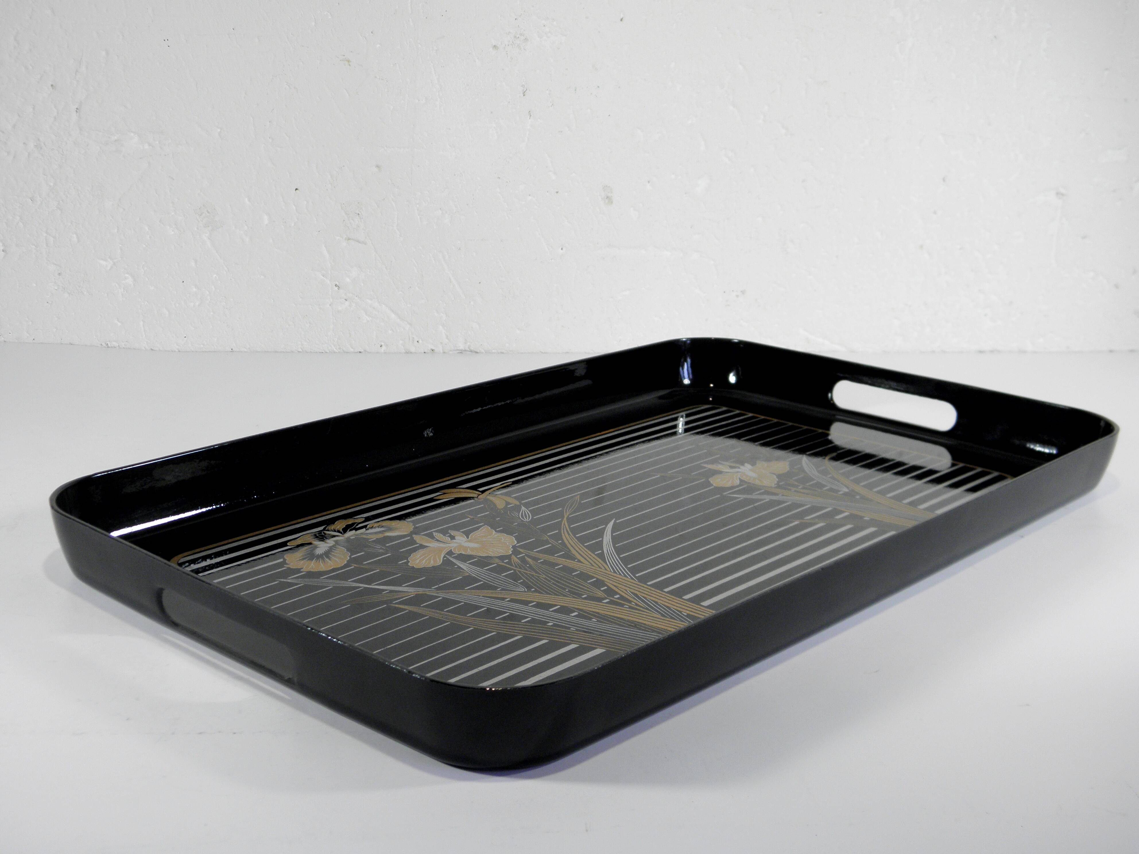 Lacquered plate "iris" 48 x 29 cm - japan 1970