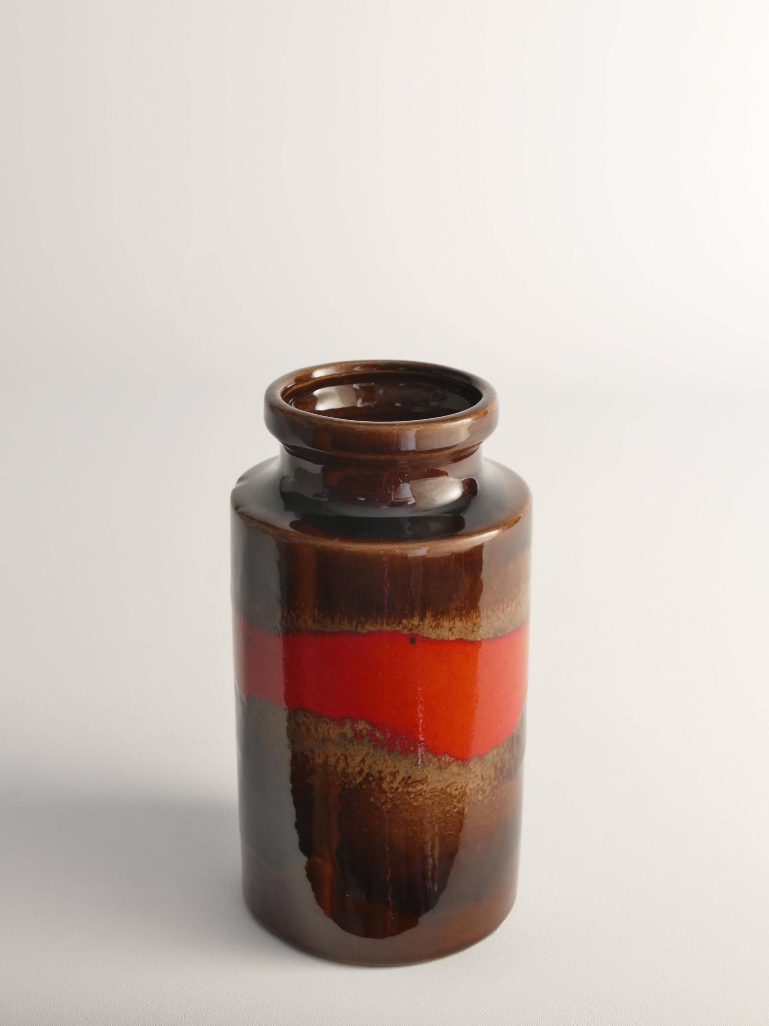 Mid-century Modern Fat Lava Red and Brown Stoneware Vase by Scheurich, W Germany