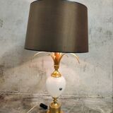 Lampe de table en laiton et opaline en forme de feuille d'ananas, années 1960