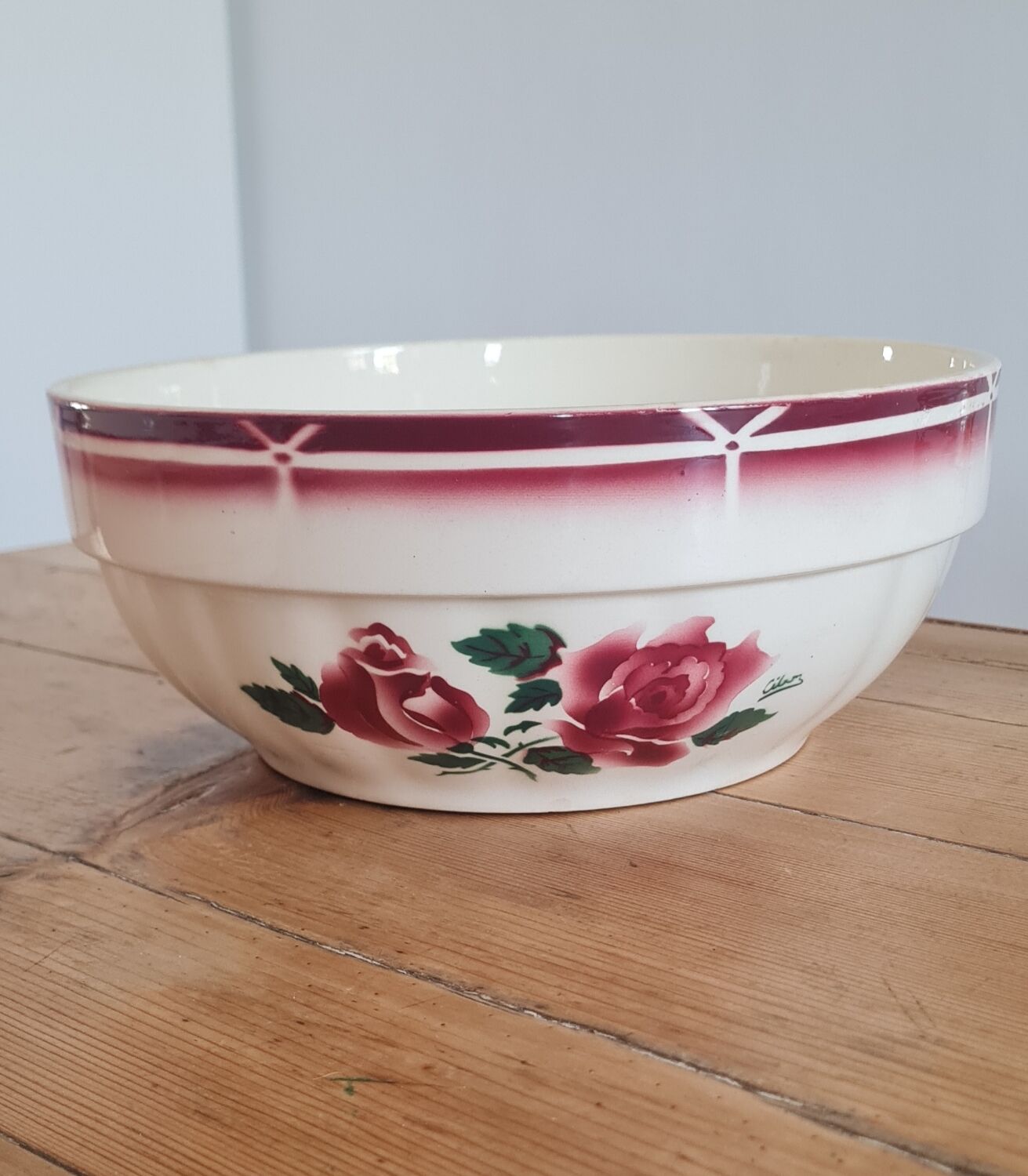 Pair of vintage earthenware salad bowls