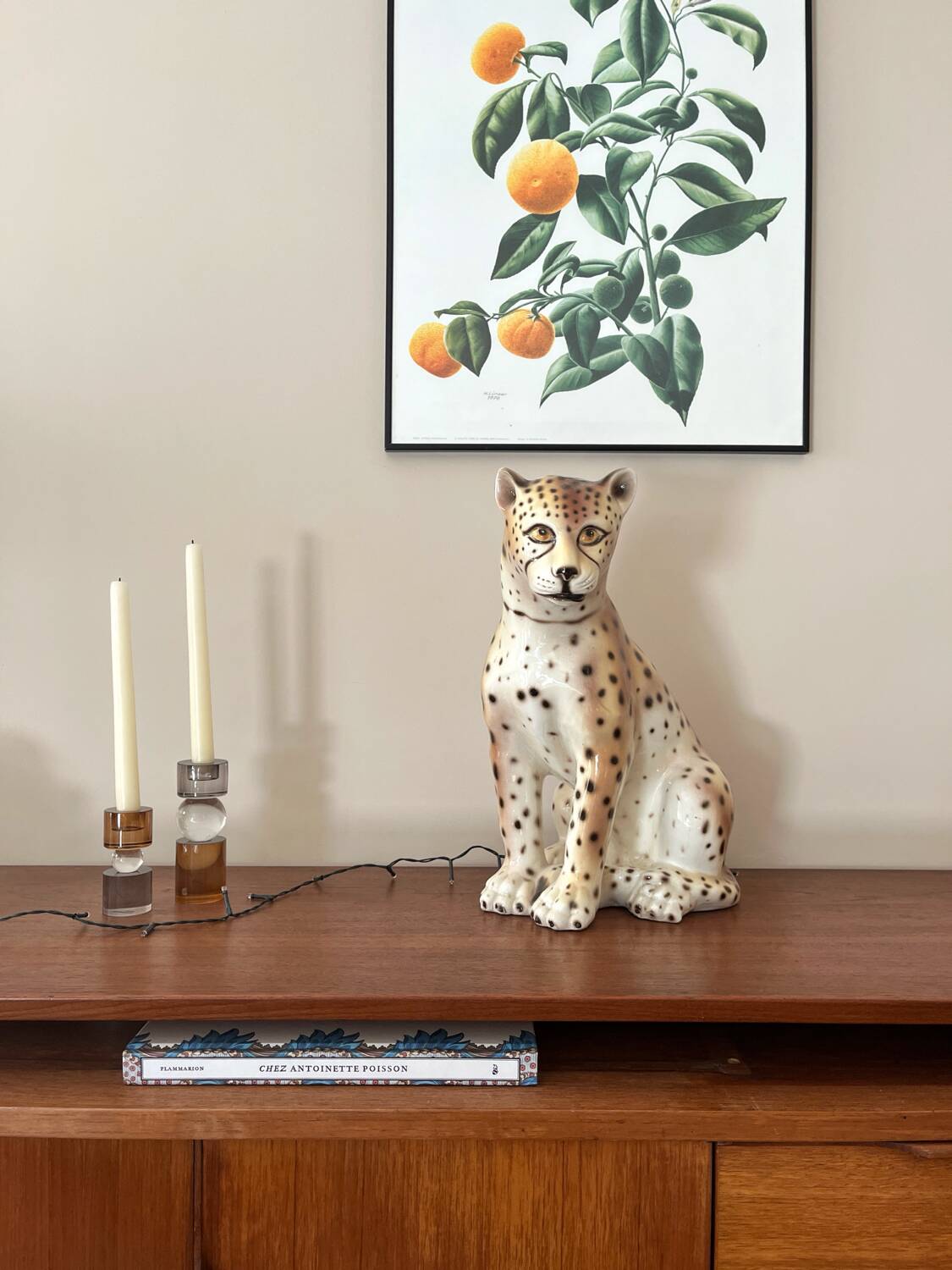 Vintage Italian ceramic leopard statue