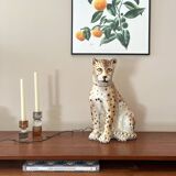 Vintage Italian ceramic leopard statue