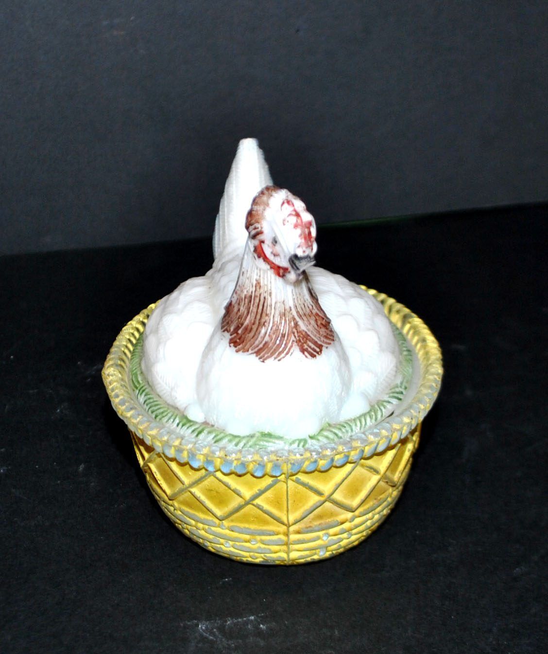 Portieux painted opaline glass hen candy box