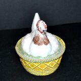 Portieux painted opaline glass hen candy box