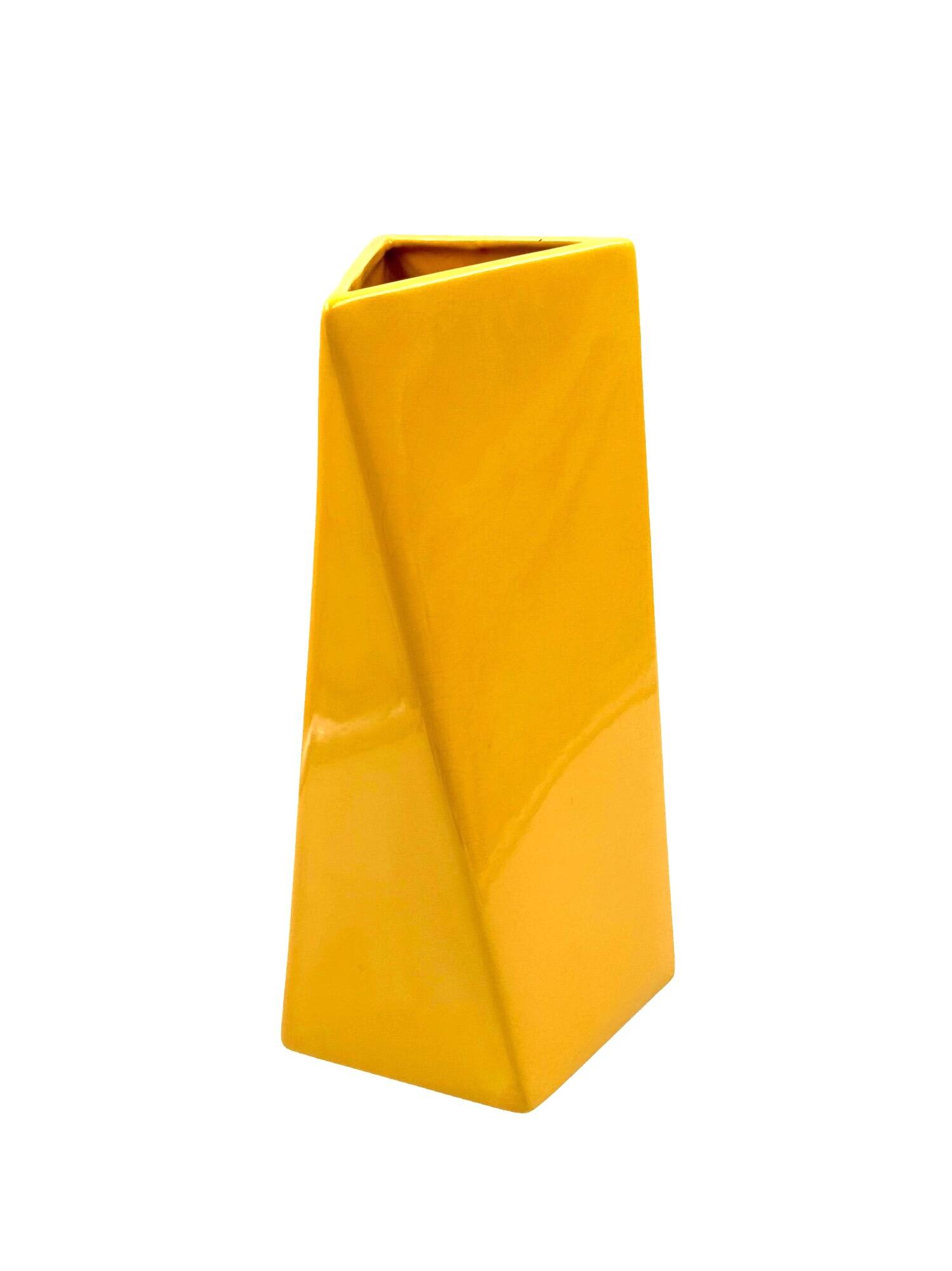 Space age yellow ceramic vase, Pietro Arosio, Parravicini Italy ca. 1960