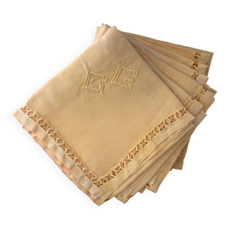 8 antique monogrammed napkins CG - 38x38 cm - Cotton