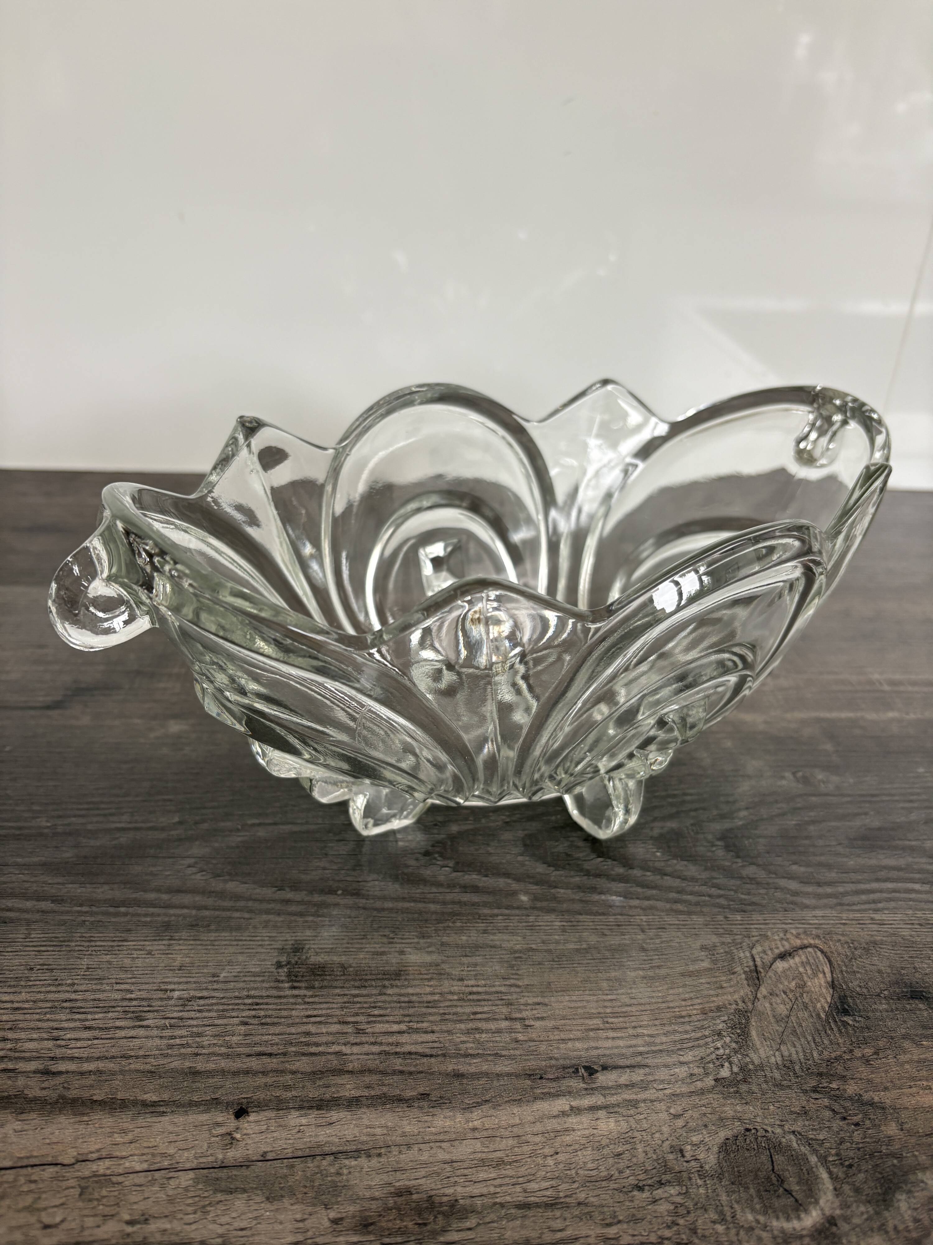 Vintage molded pressed glass bowl on foot