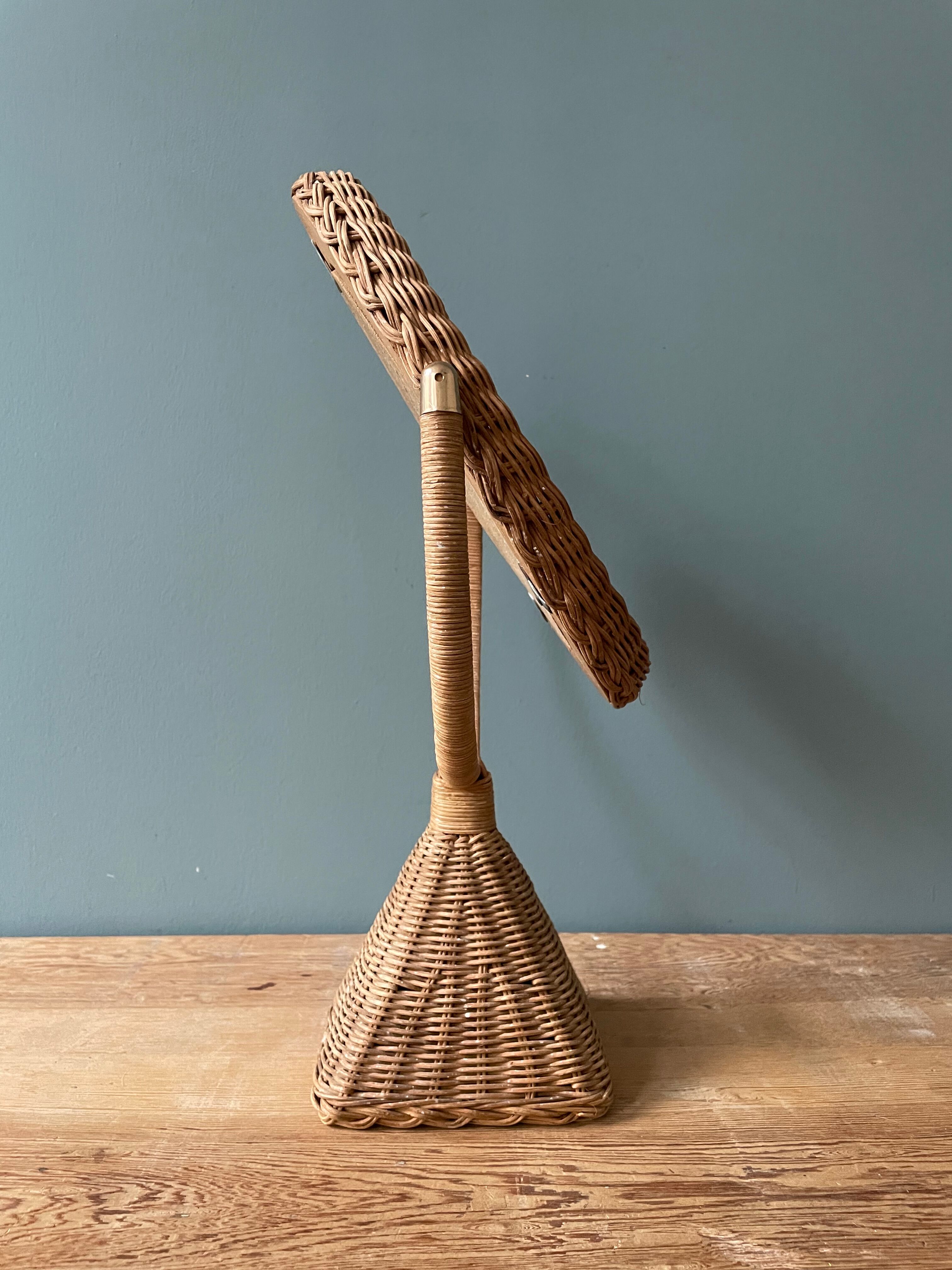 Vintage rattan table psyche mirror