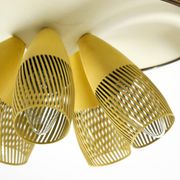 Very rare 5-arm mid-century modern metal bag ceiling lamp with round white