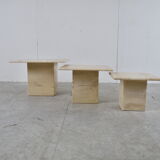 Tables gigognes d’appoint en travertin vintage, années 1970