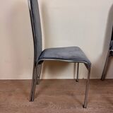 Set of Italian dining chairs from 1970, chrome and covered in blue velvet