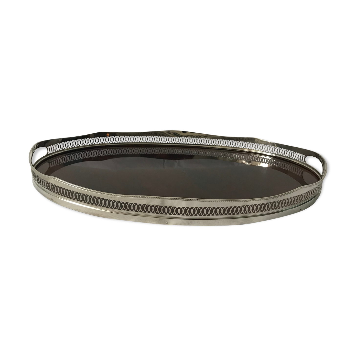 Service tray of silver metal, wood and fake tortoiseshells 1970