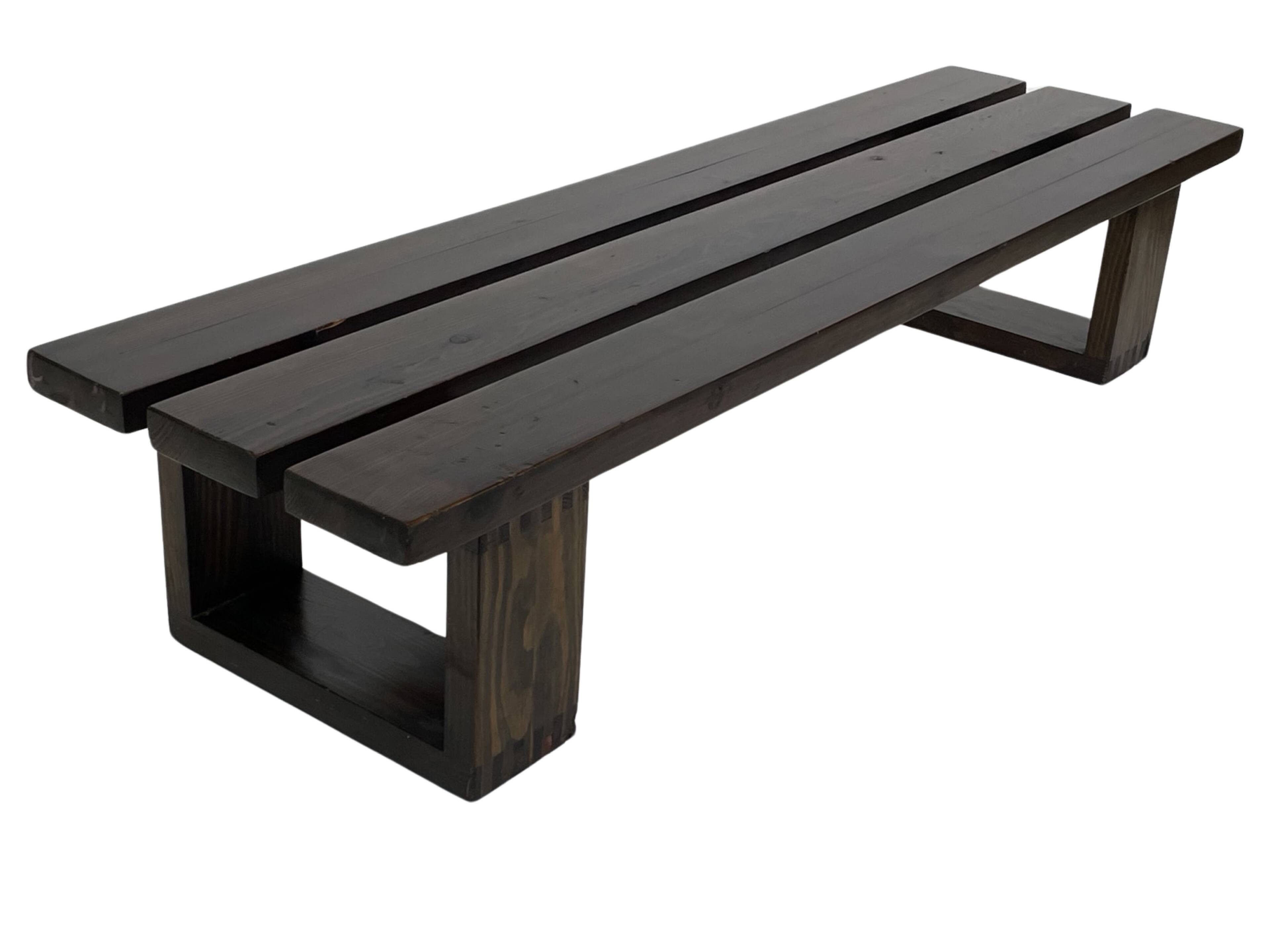 Minimalist vintage sofa design in wengé wood solid slatted bench