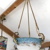 Suspension/Muller Glass Paste/Turquoise Blue & Bronze Frame/Art Nouveau