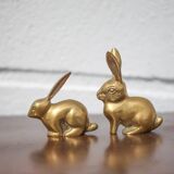 Pair of brass rabbit, rabbit statue, brass animal, rabbit figurine, collection, rabbit, brass rabbit