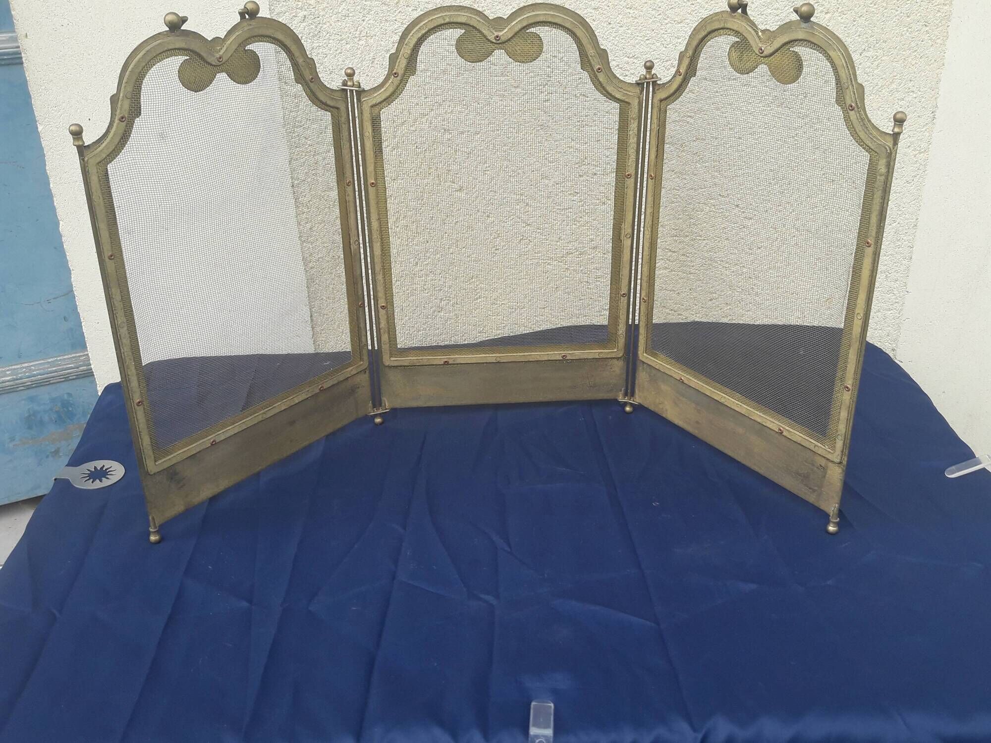 Pare feu en laiton grillagé 3 volets accessoire cheminée H 62 cm