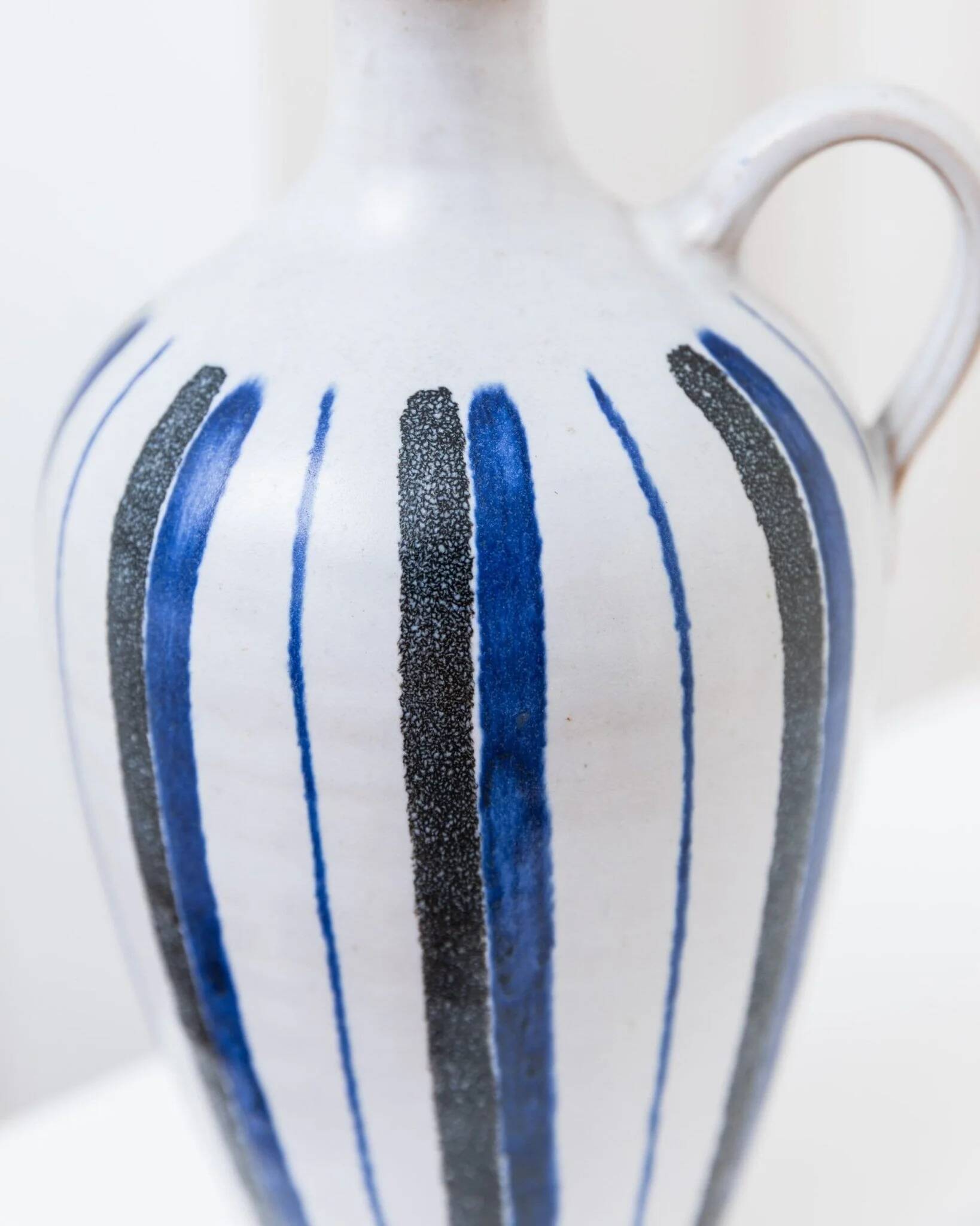 Blue Ceramic Vase by Friedel for PGH Bürgel, Mid-Century Keramik, 1960s, Hand-Painted Stripes