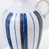 Blue Ceramic Vase by Friedel for PGH Bürgel, Mid-Century Keramik, 1960s, Hand-Painted Stripes