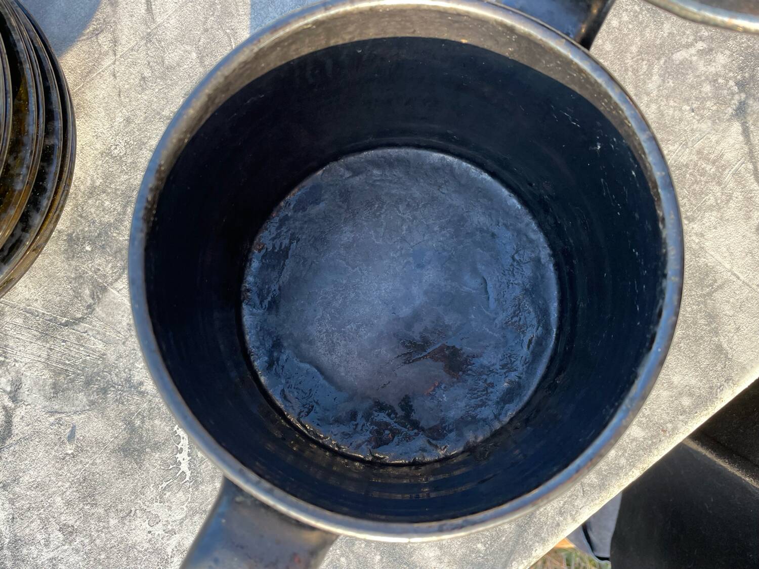 Vallauris service, the pottery of the great oak. Black metal glazed ceramics.