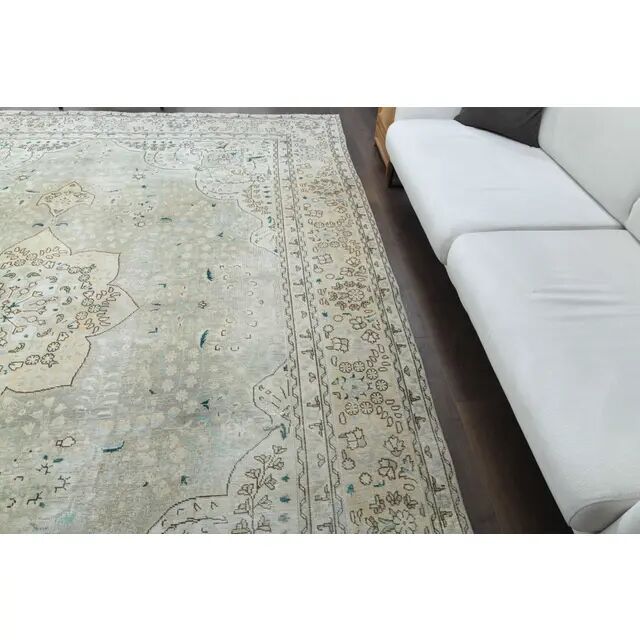 1970s Vintage Persian Handmade Wool Cotton Beige Area Rug 304x405