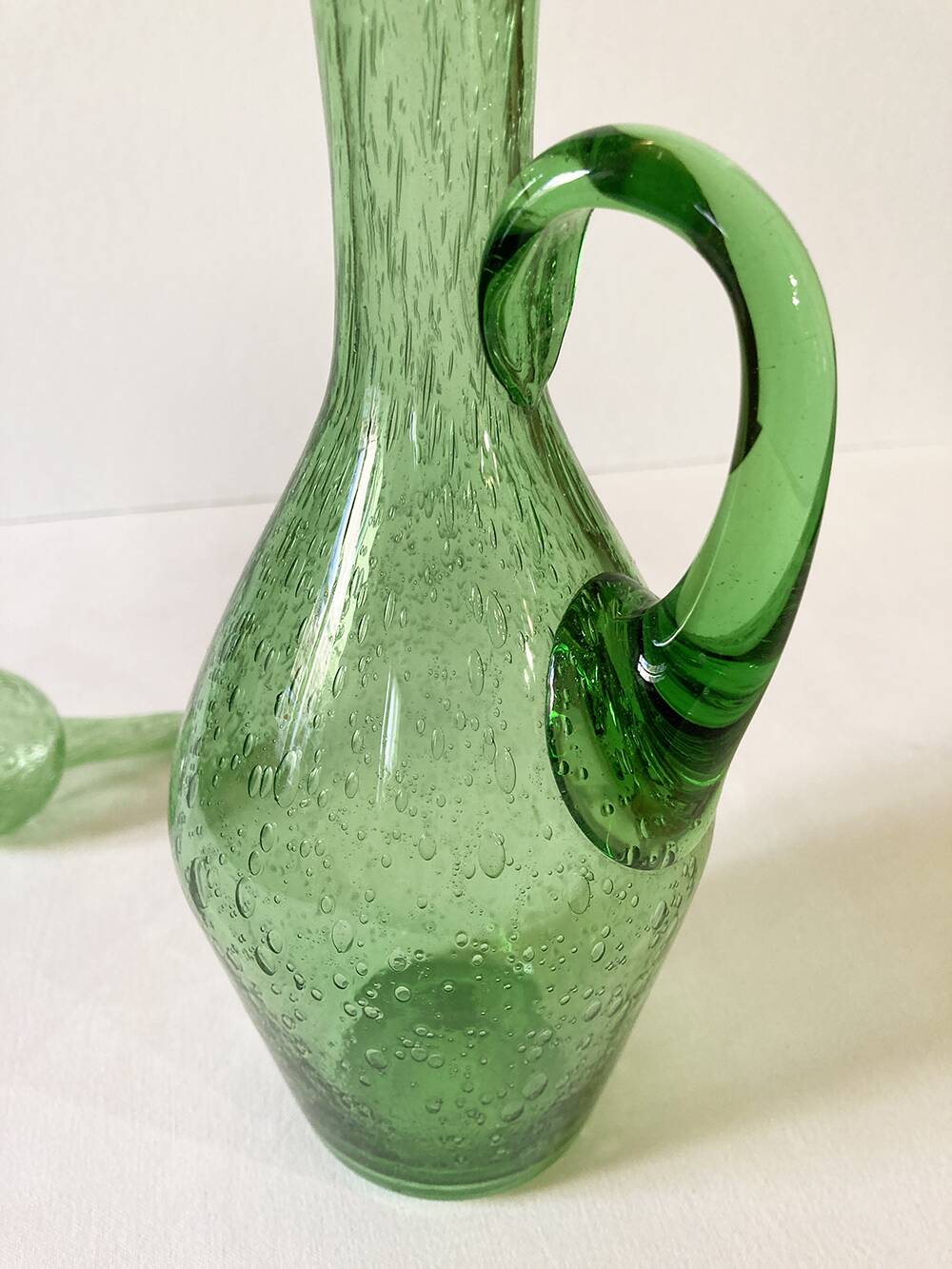 Biot green bubble glass carafe