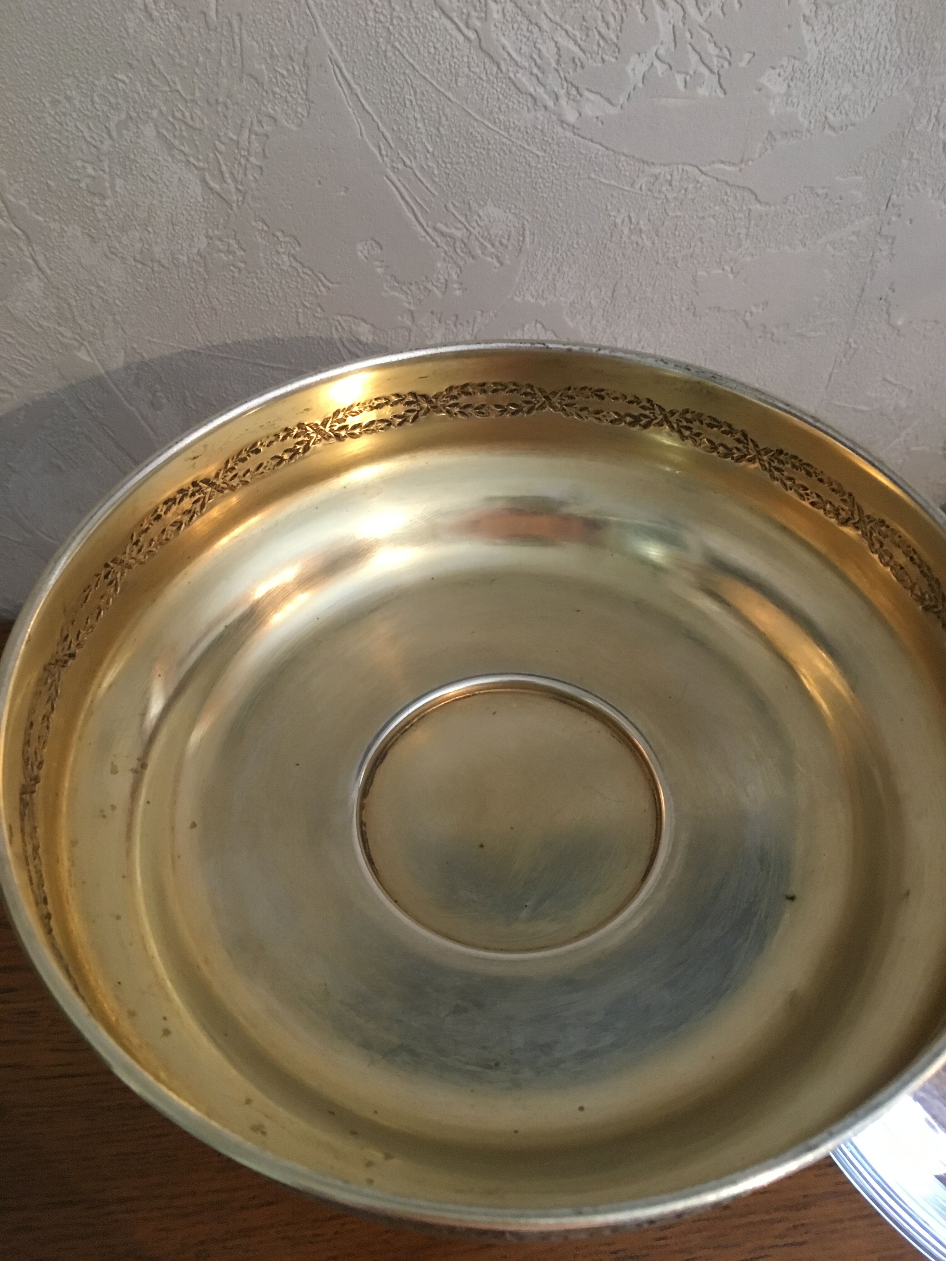 Old metal and glass compotier