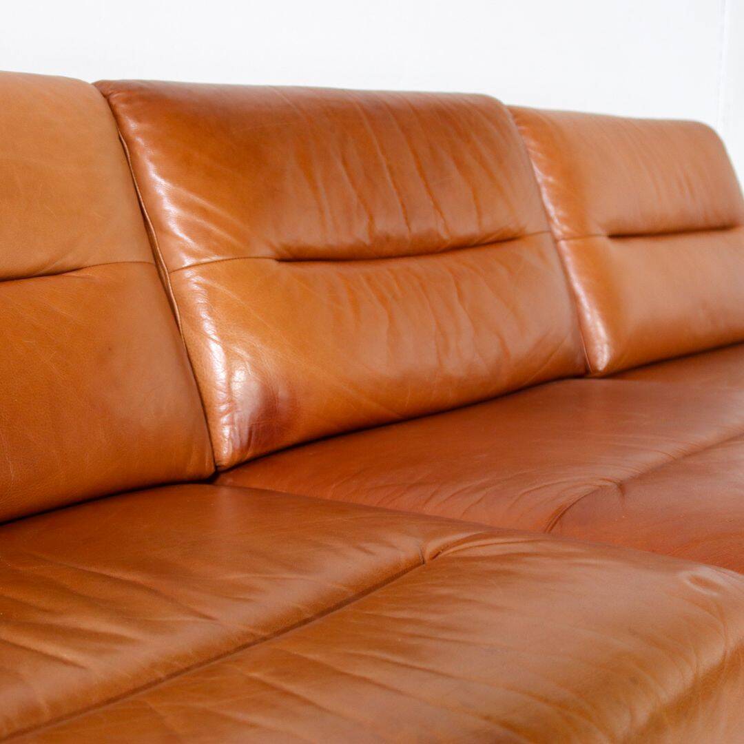 Brutalist 7-piece cognac leather modular sofa