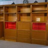 Modular furniture set by Pierre Cruege for Martin Dupuis in light oak, 1960