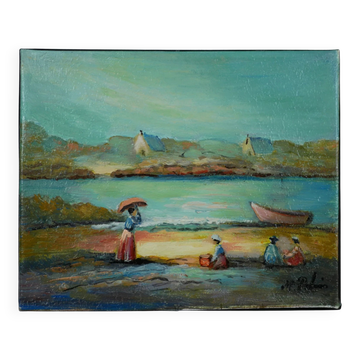 Michel Pabois - By the Sea - Oil on canvas signed.
