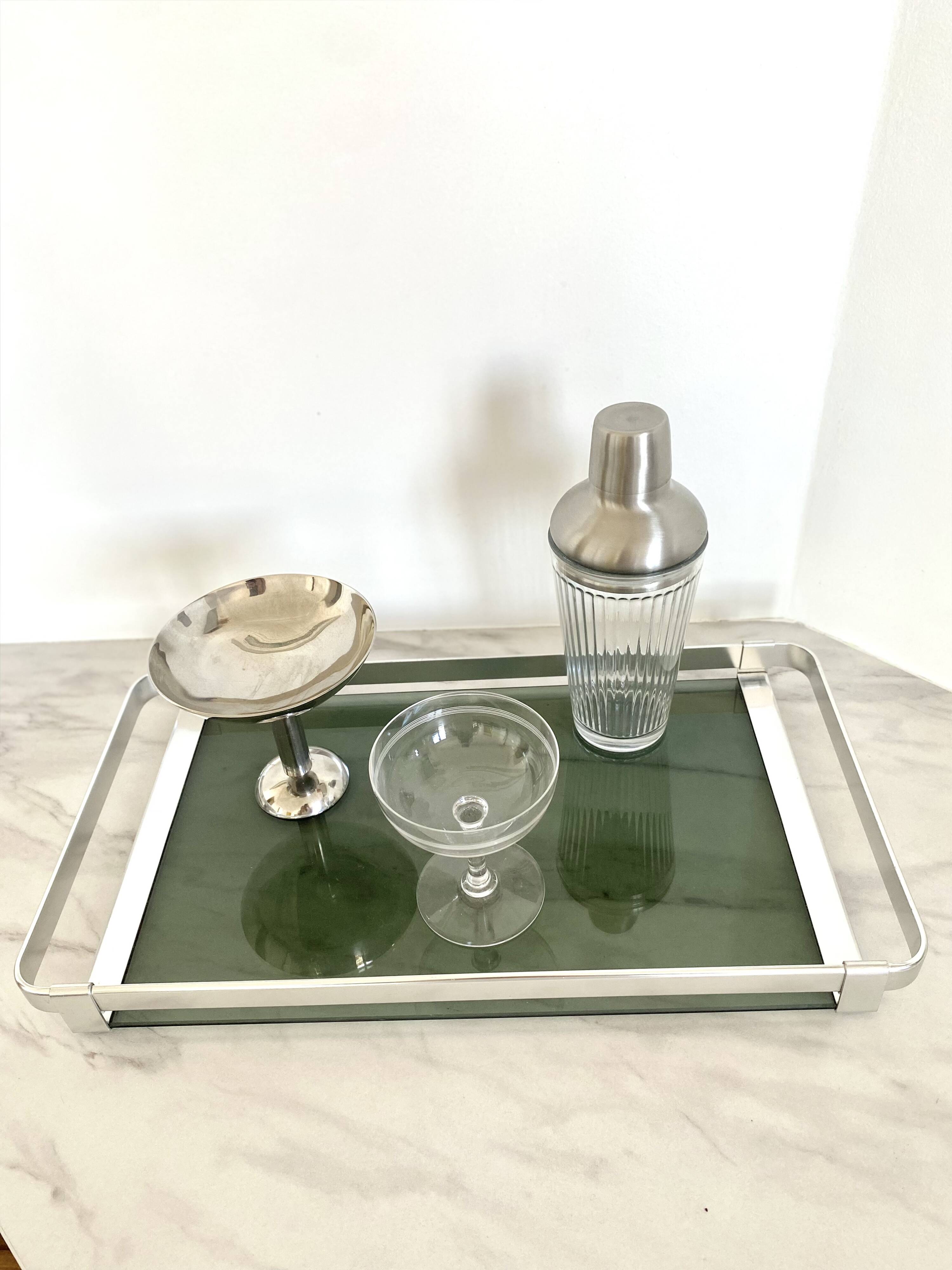 Aluminium and chrome plateau MB Italy 1970s - 45 cm