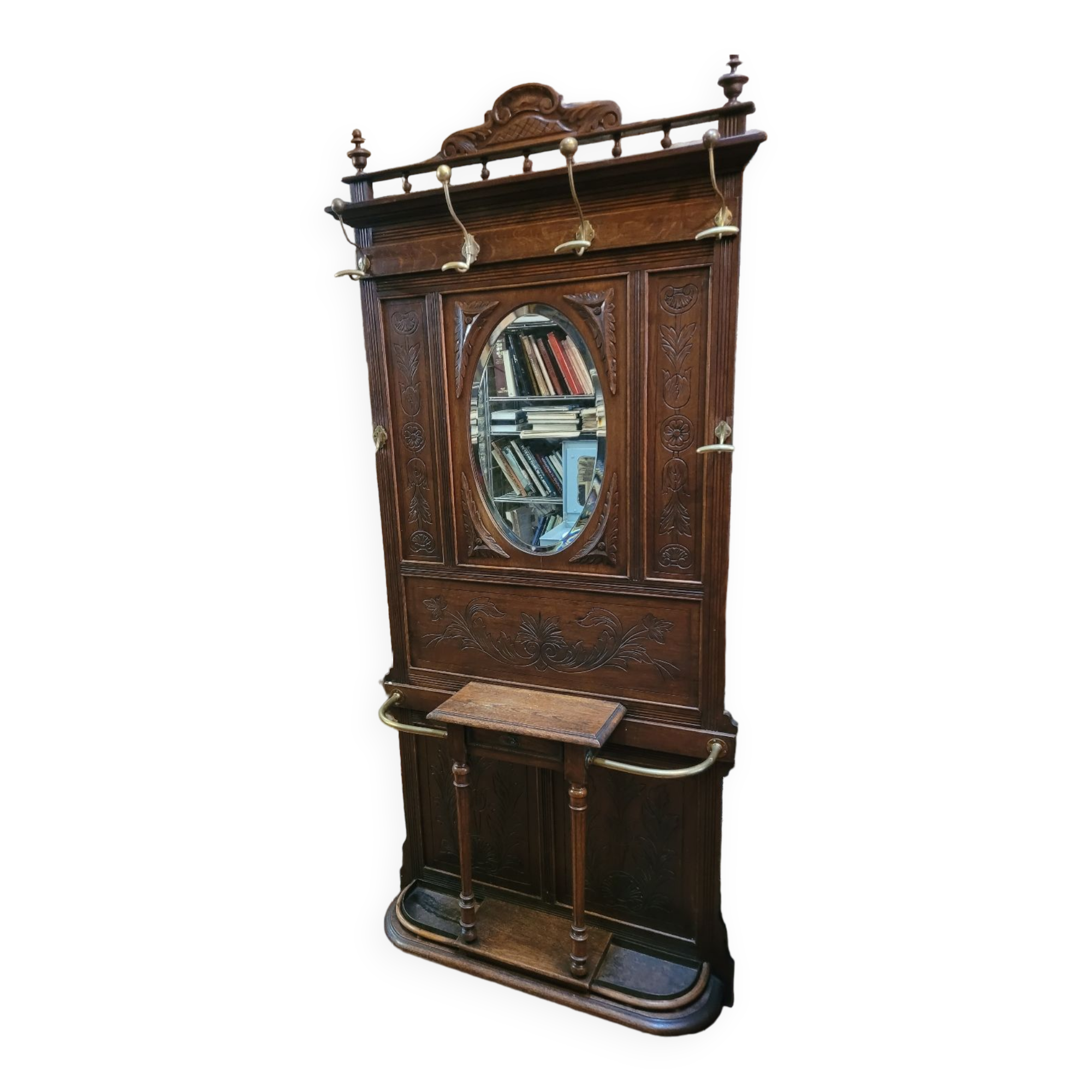 Old oak cloakroom or coat rack