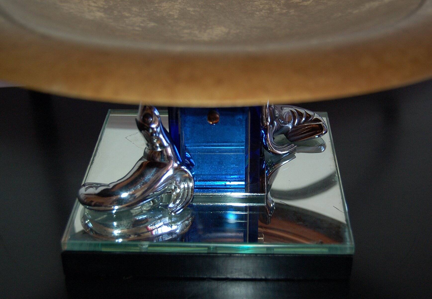 Art Deco Bronze and Stained Glass Centerpiece from Buschi, 1930s