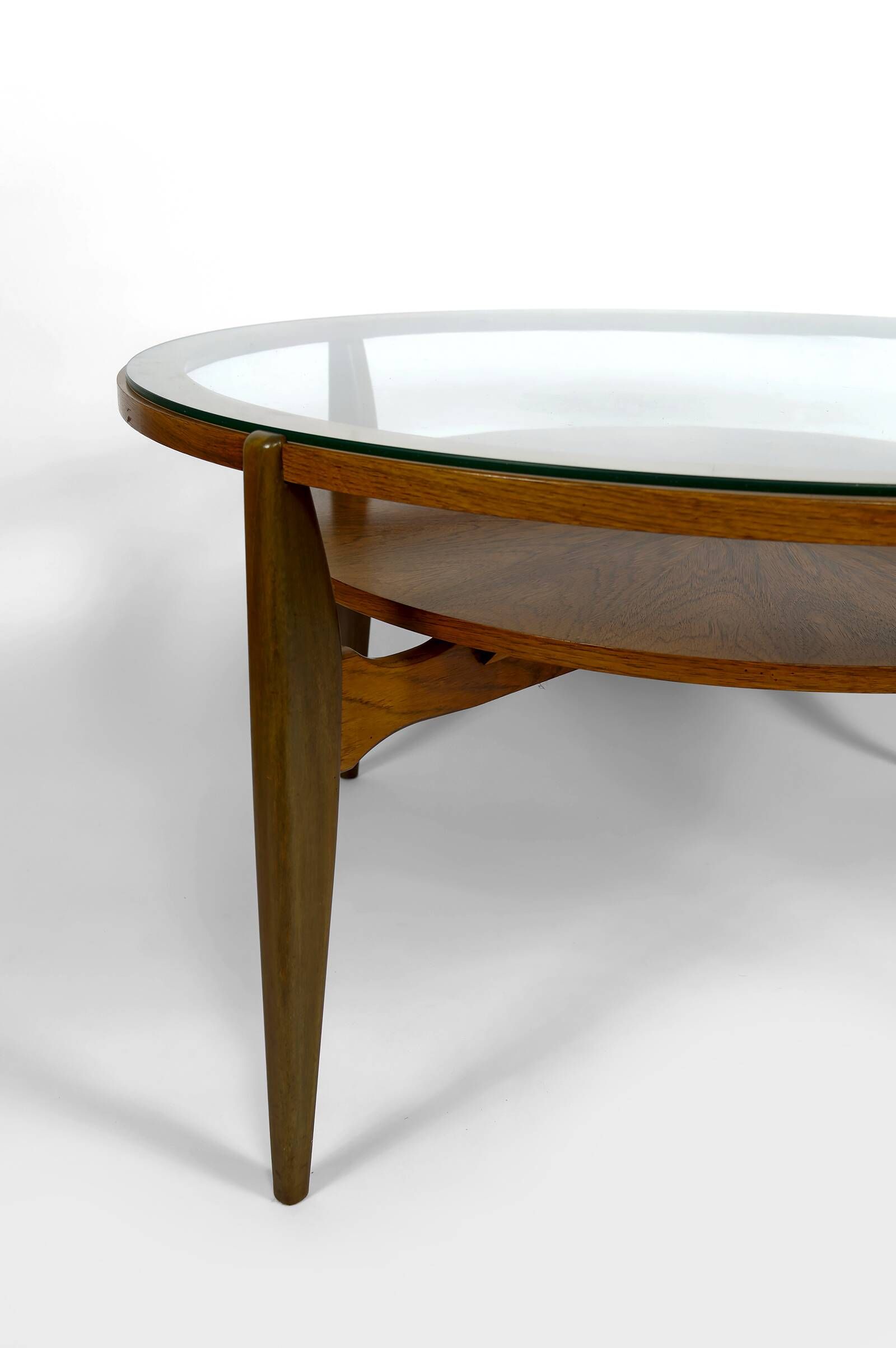 Important modern Scandinavian style coffee table, walnut / glass – c. 1960