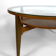 Important modern Scandinavian style coffee table, walnut / glass – c. 1960