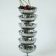 Set of 6 small, very elaborate stainless steel bowls with fine legs, mid-height, Design, 1970